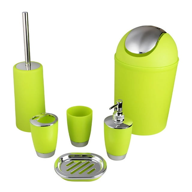 Trayknick 6Pcs Lotion Bottle Toothbrush Mouthwash Cup Waste Bin Bathroom Accessory Set