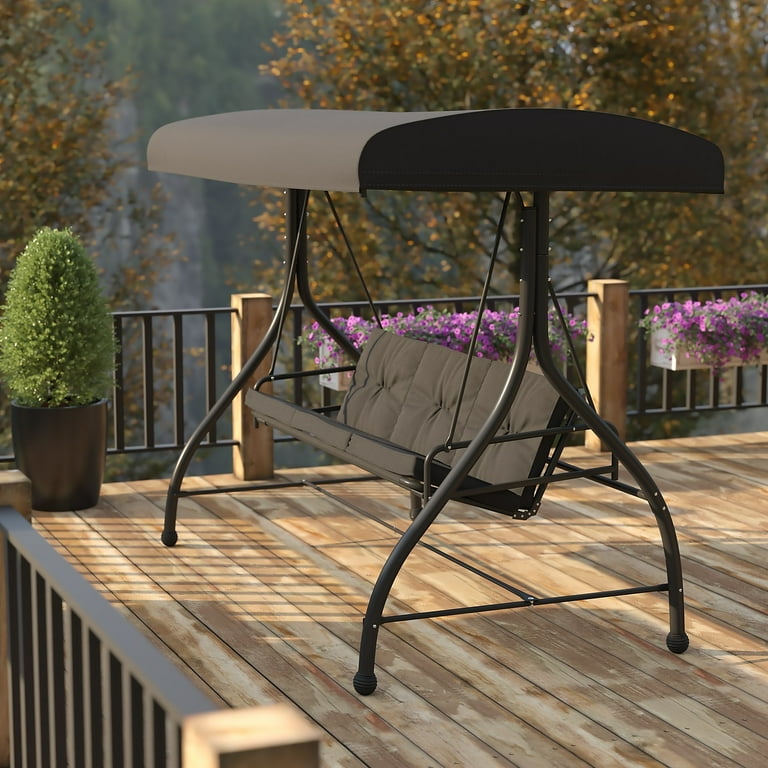 【CARNE BOLLENTE】 JUNGLE SWING / Washed Black Flash Furniture 3-Seat Outdoor Steel Converting Patio Swing