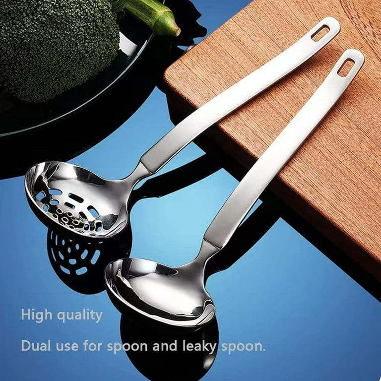 Homgreen Soup Ladle Metal SUS304 Stainless Steel Ladles Spoon And Slotted  Colander Spoon Set Small Soup Ladle With Holes Strainer Scoop Ladles For  Serving Gravy Hot Pot Or Restaurant,2 Piece Set 