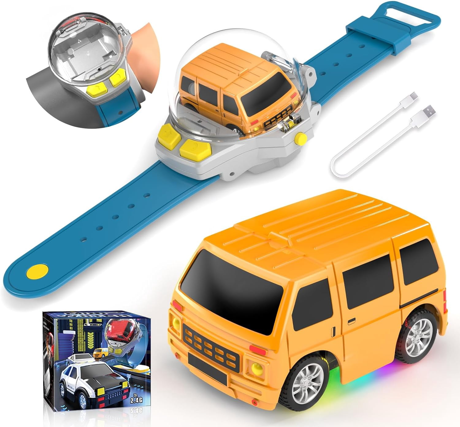Mini Remote Control Car Watch Toy with LED Lights,  Cars Toy Car Watch USB Charging Hand Controlled Watch RC Car for Kids Boys Girls for Birthday Christmas Holiday Party Gifts, Orange