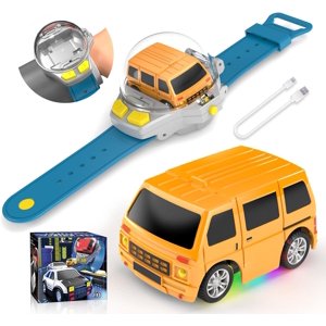 Mini Remote Control Car Watch Toy avec LED Lumières, montre de voiture de jouets USB Montres à main chargée RC Voiture pour enfants Garçons Filles pour anniversaire Noël Fête Cadeaux, Orange