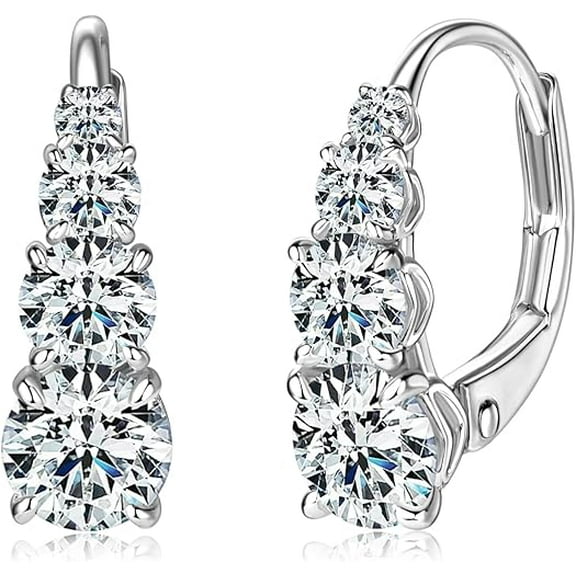 AINUOSHI 4 Stone Moissanite Hoop Earrings, 925 Sterling Silver Lever-Back Earrings for Women