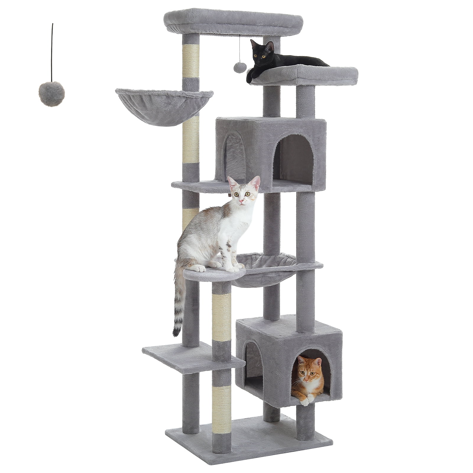 PEQULTI 69" Multi-Level Cat Tree Cat Tower for Indoor Pet with 5 Scratching Post & Hammock Gray
