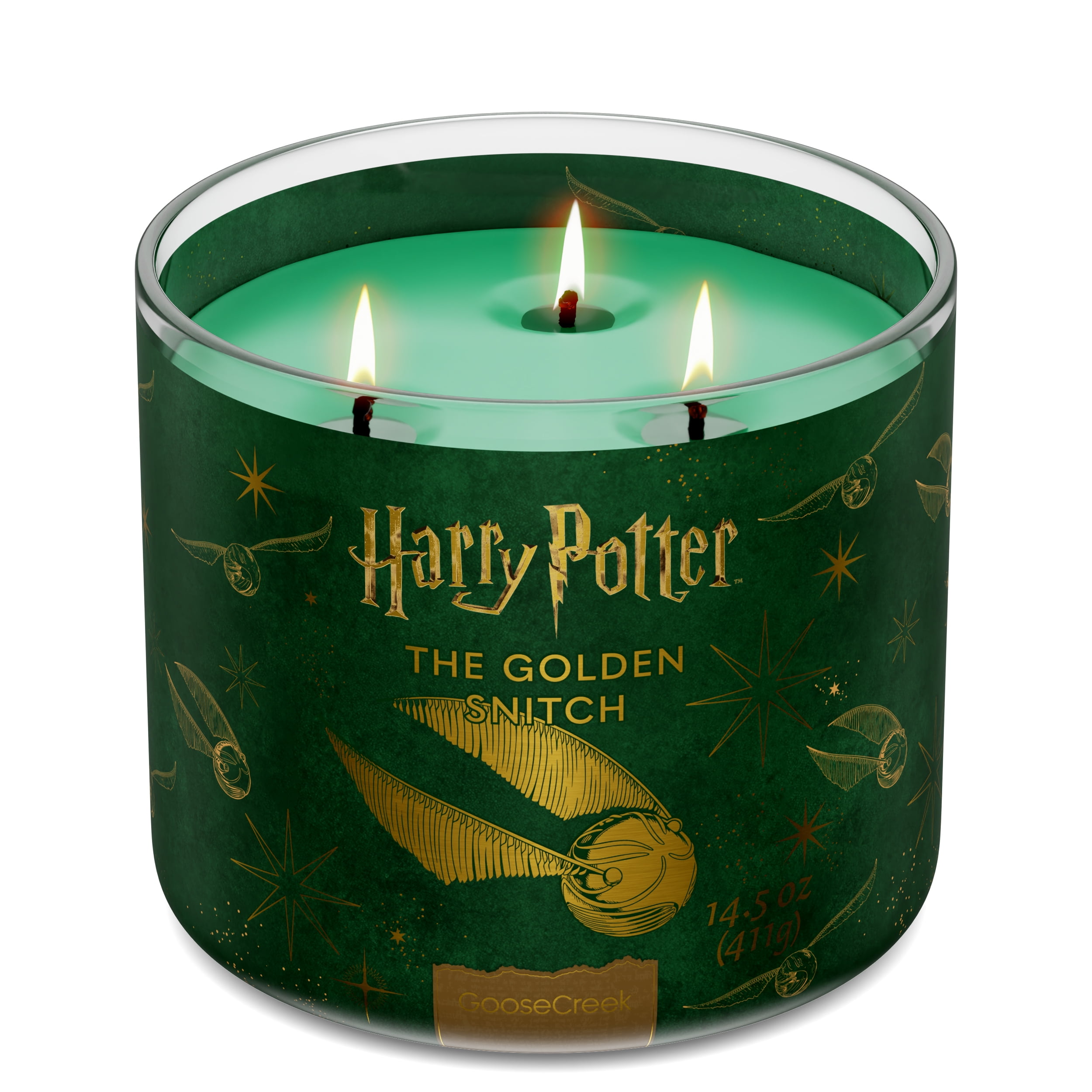Goose Creek Harry Potter Golden Snitch 3-wick Crackling Fresh-Cut Grass, Morning Moss, Damp Earth & Bright Bergamot Scented Jar Candle, 14.5oz