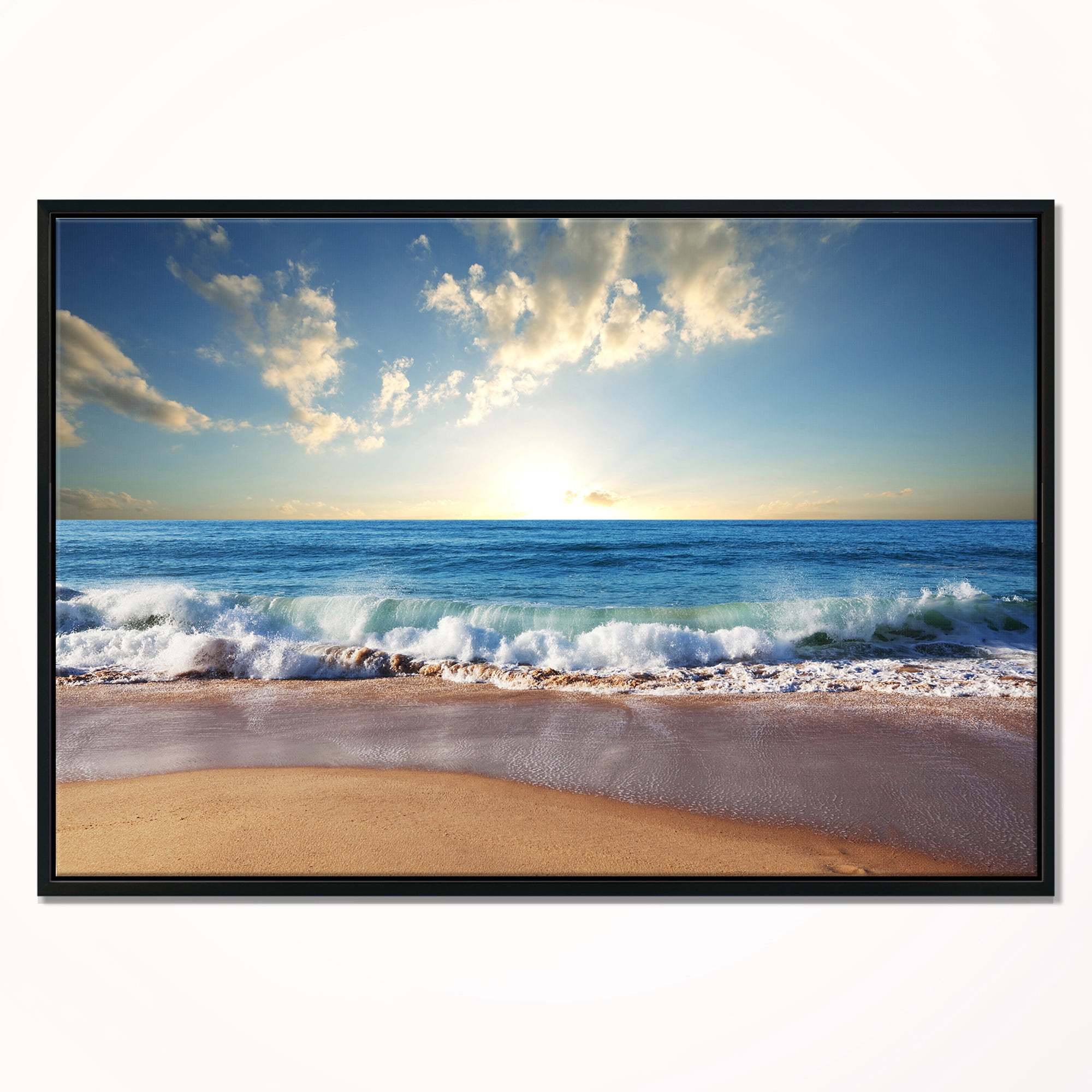 Designart ' Sea Sunset ' Seascape Photography Framed Canvas Art Print