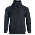 thumbnail image 5 of Aran Merino Wool Collared Irish Sweater Men's Knitted Pullover with Drawcords Made in Ireland, 5 of 7