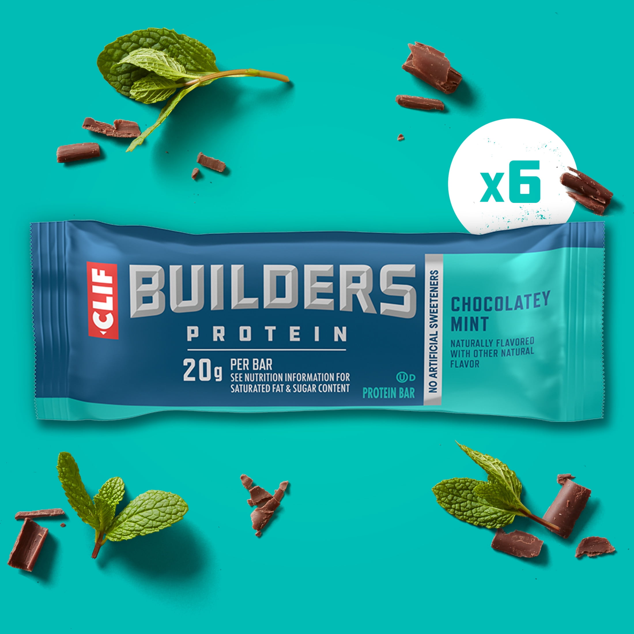 CLIF BUILDERS Protein Bars Chocolate Mint Flavor, Plant Protein, Gluten Free Bars, 6ct