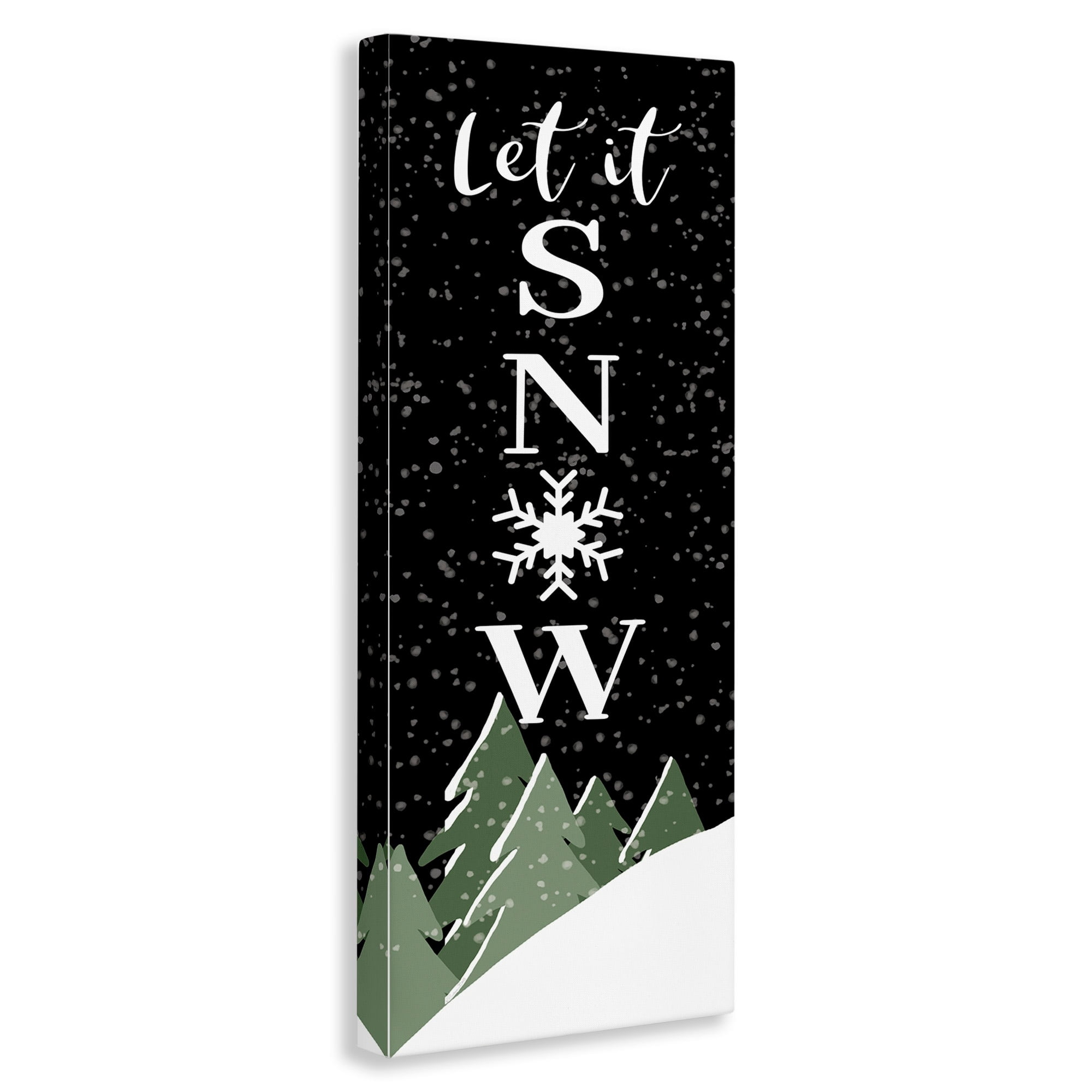 Let It Snow Winter Hilltop Fir Trees Saying Inspirational Graphic Art Gallery-Wrapped Canvas Print Wall Art