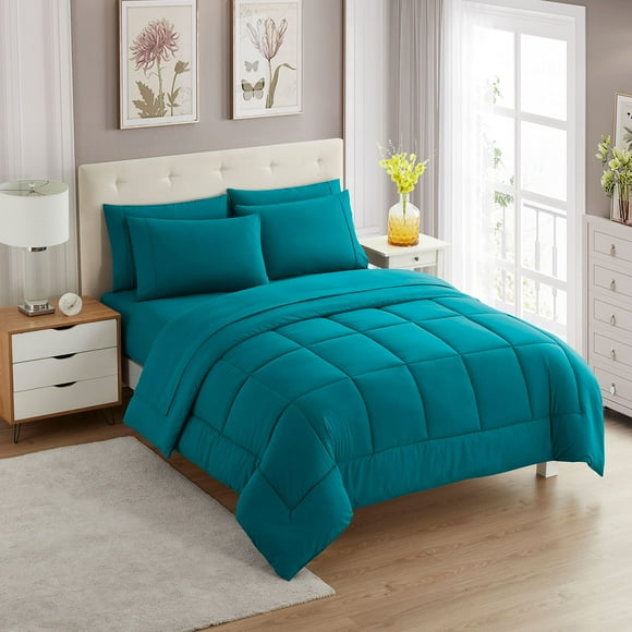 Set de edredón Sweet Home Collection Teal Queen, 7 piezas