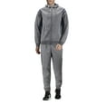 thumbnail image 1 of Men's Hooded Working Out Running Gym Fitness Casual Jogging Tracksuit 2 Pcs Set (Grey, L), 1 of 3
