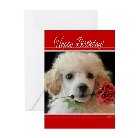 CafePress - Birthday Poodle Puppy Greeting Cards - Greeting Card, Blank Inside Glossy