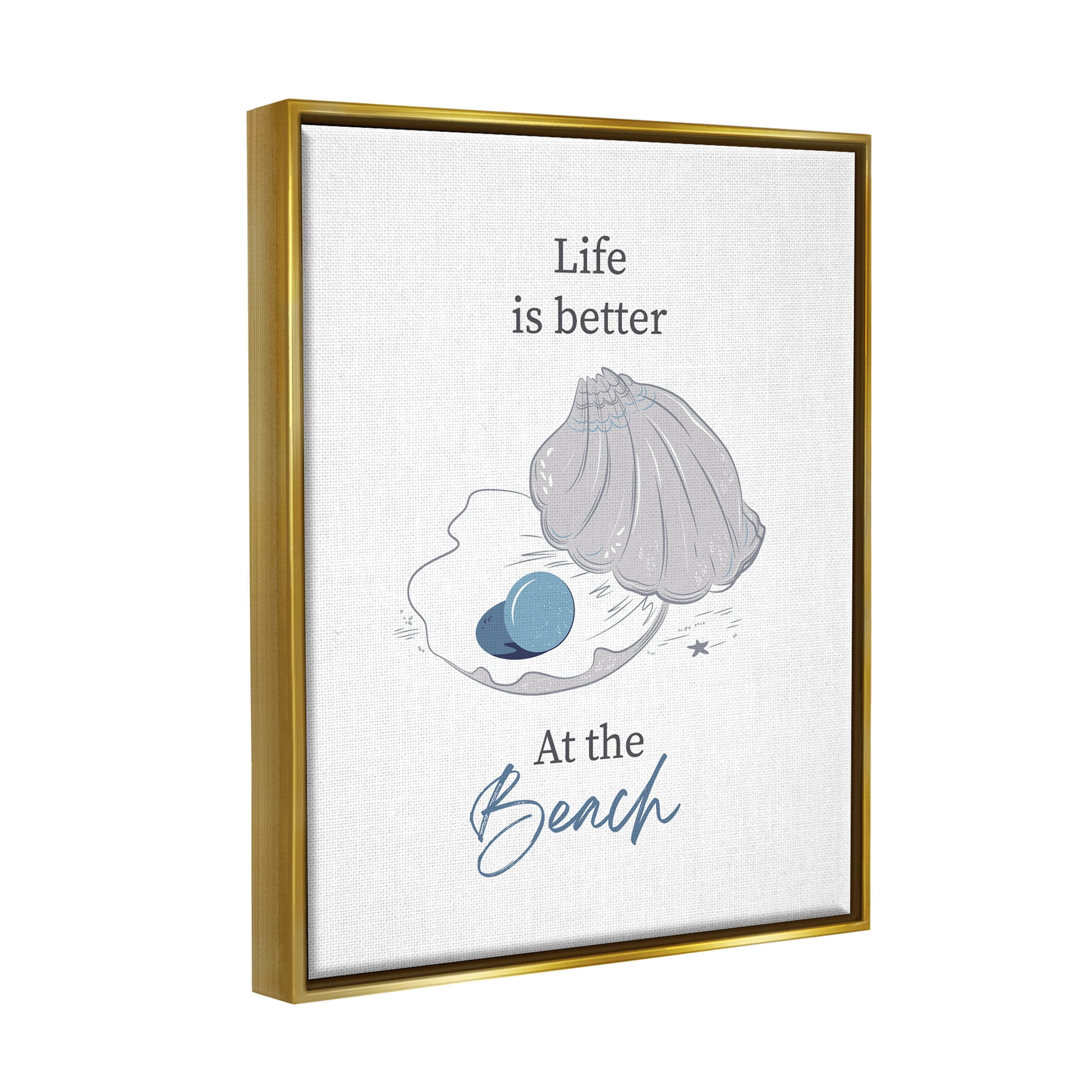 Life Better At Beach Clam Pearl Animals & Insects Graphic Art Metallic Gold Framed Art Print Wall Art
