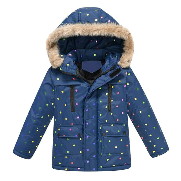 JAKANYQ Kids Boys Girls Winter Thicken Coat With Pocket Hooded Jacket Toddler Windproof Zipper Thick Warm Outwear Navy 4-5 Years