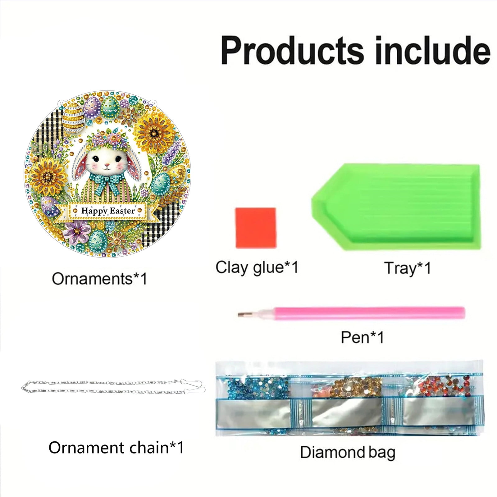 FLOPESN Circular Traditional-Style DIY Diamond Art Painting Pendant Easter Creative Design PET Material Home Decor Pendant