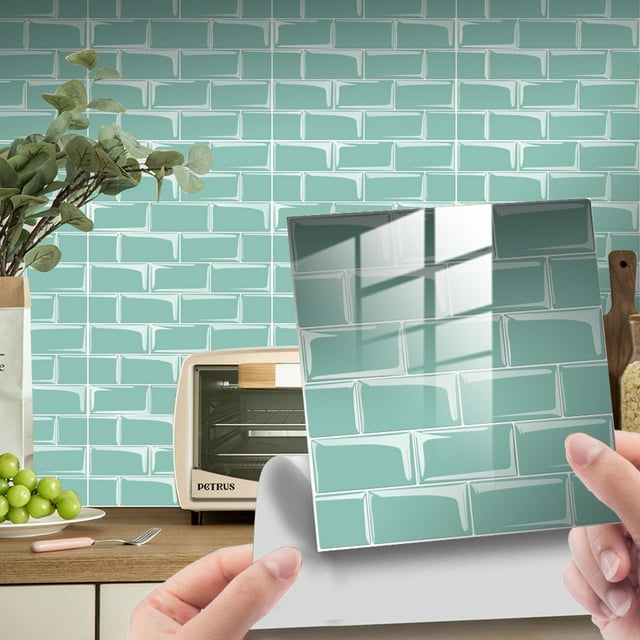 EastVita 10Pcs Tile Stickers Brick Pattern Self-Adhesive Tile Film Wall Sticker 20 X 20Cm For Bathroom Furniture Cabinet Decor
