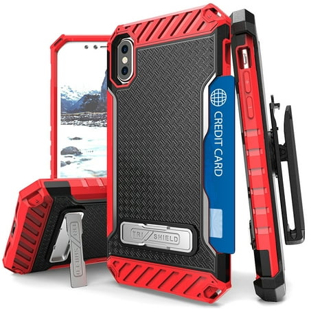 iPhone X Clip Case, Tri-Shield Rugged Case Cover [with Belt Hip Holster + Magnetic Kickstand and Credit Card Slot] for Apple iPhone 10 [Bonus Lanyard Strap and Screen Protector (Best Credit Card Bonus Offers April 2019)