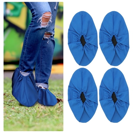 OUNONA Blue Cloth Shoe Covers for Home Nonskid and Washable Protect Floors 3 Pairs