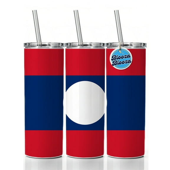 Lao People's Democratic Republic Country Flag 20oz Insulated Water Bottle Skinny Tumbler Includes Straw