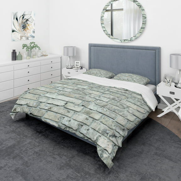 Designart 'Light Blue Bricks' Modern & Contemporary Duvet Cover Set