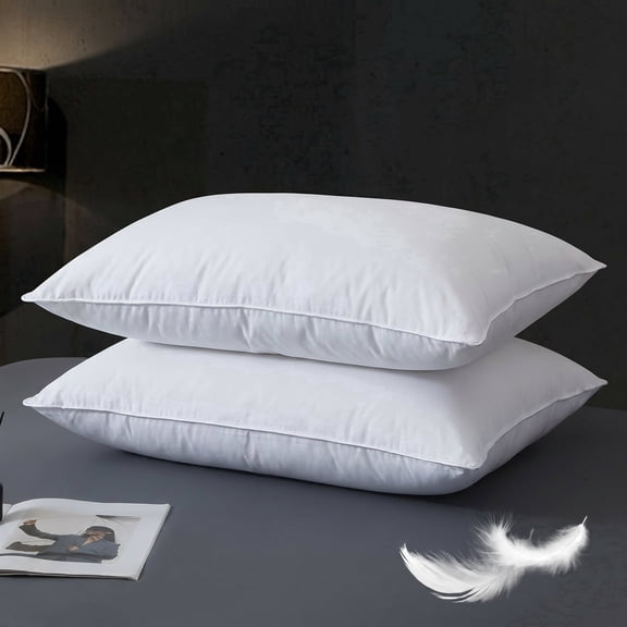 Goose Down Pillows Queen Size Set of 2, Luxury Hotel Feather Bed Pillows, Fluffy Soft Down Pillow for Back, Stomach & Side Sleepers