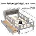 thumbnail image 2 of Twin Size Platform Bed with Storage Headboard & Two Under-Bed Drawers, Wooden Kids Bed Frame with Three-Side Guardrails for Safety and Security, Gray, 2 of 9
