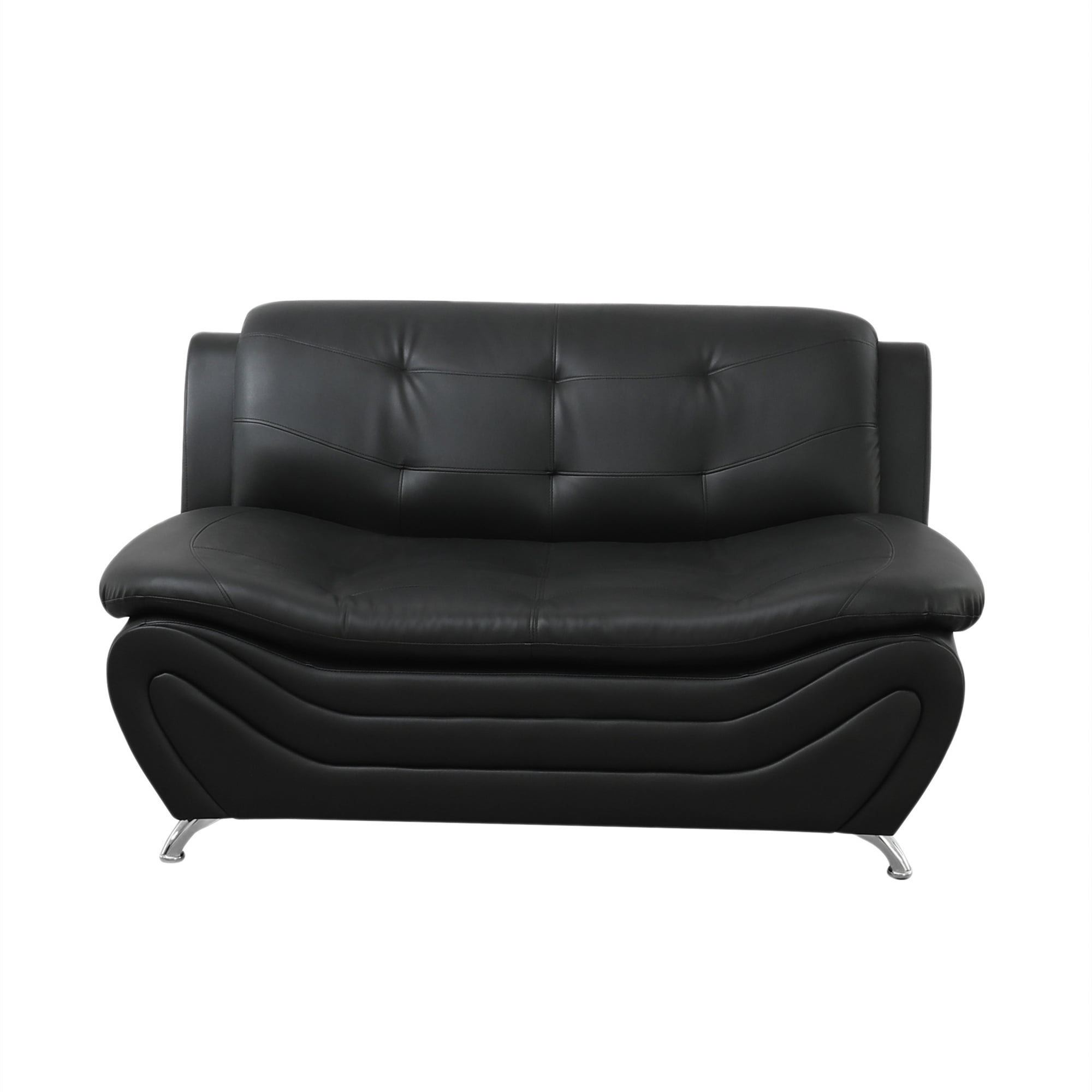 Aukfa 3 Piece Sofa Set - 60" Wide Upholstered Loveseat Couch for Living Room Bedroom, Leather, Black