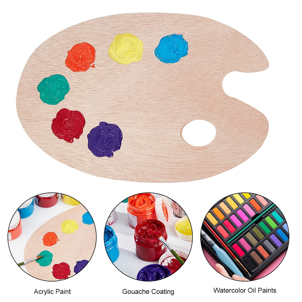 4pcs Oval Wooden Painting Palette 7 x 18 Inch Wooden Paint Tray Artist Painting Palette with Thumb Hole for Acrylic Watercolor Oil Paints