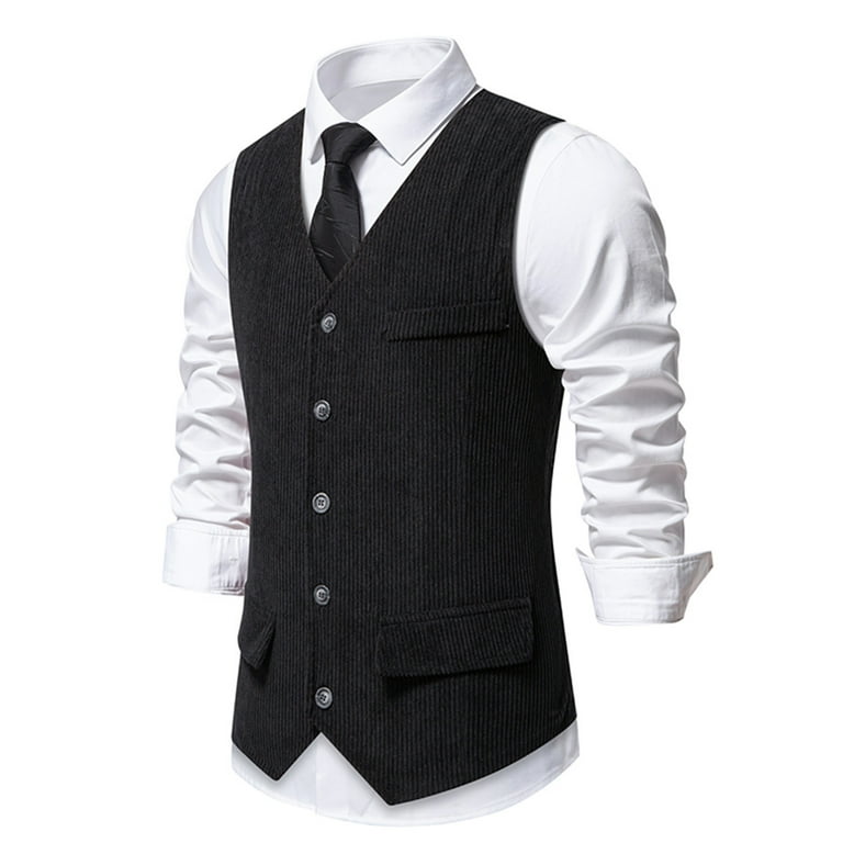 Eryao Men's Corduroy Suit Vests Single Breasted V Neck Waistcoat