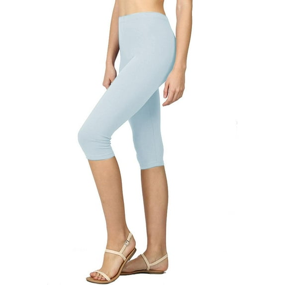 Womens High Waist Seamless Cotton Capri Leggings