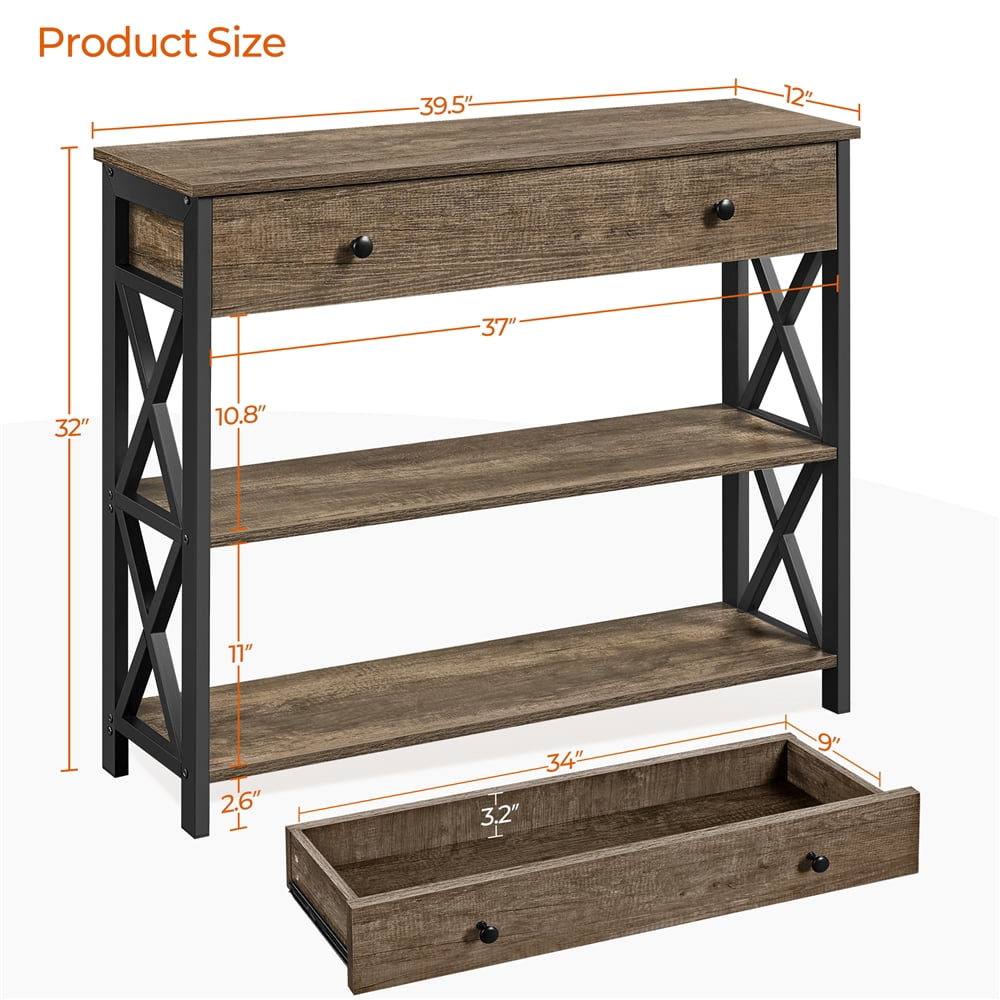 Topeakmart X Design Console Table w/ 1 Drawer & 2 Shelves, Taupe Wood