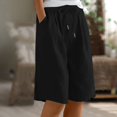 thumbnail image 2 of JSheng Casual Line Shorts For Women Breathable Women's Summer Solid Color Pocket Casual Shorts with Elastic Waist Black M, 2 of 5