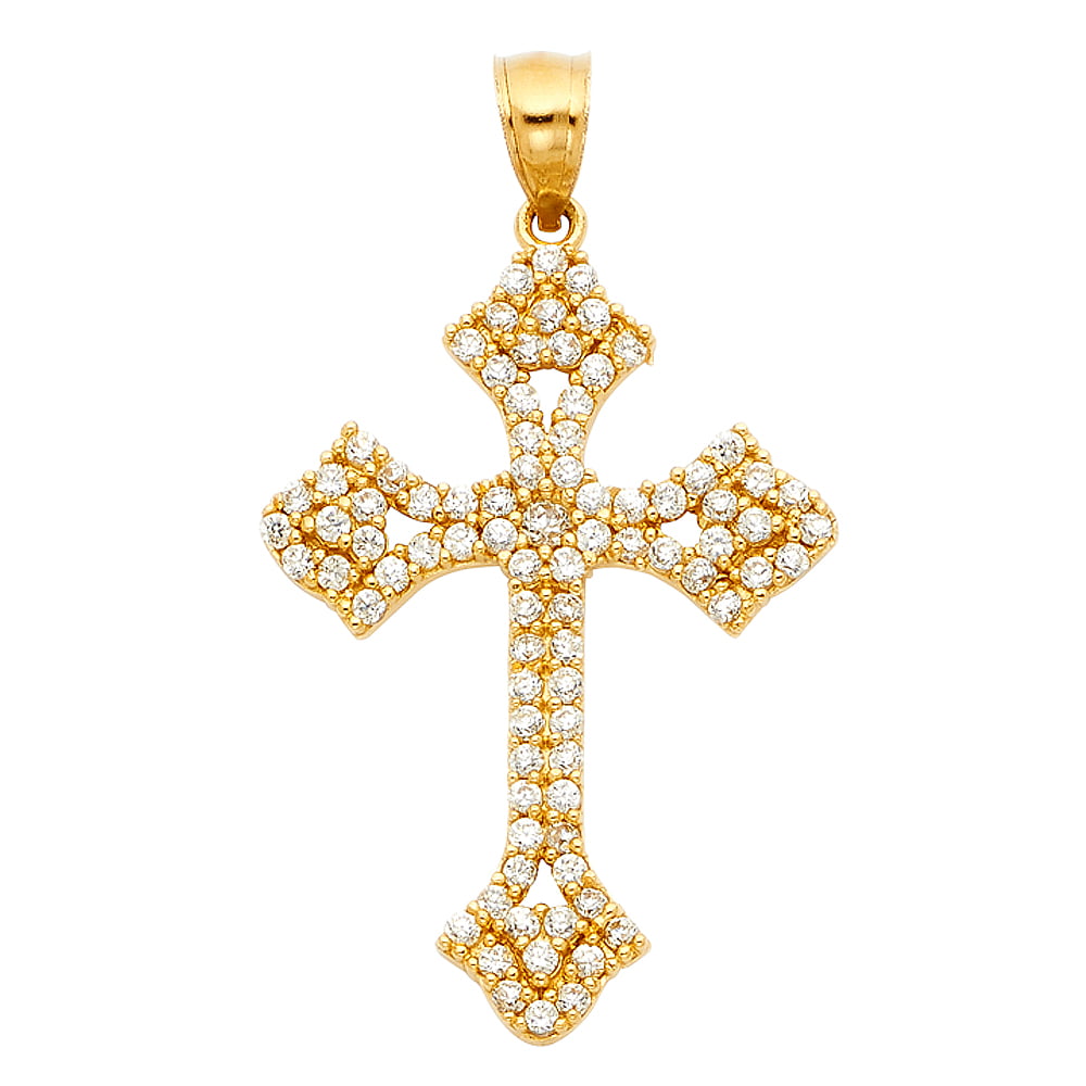 FB Jewels 14K Yellow Gold Cubic Zirconia CZ Fancy Christian Crucifix ...