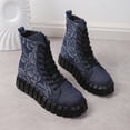 thumbnail image 3 of Women's Ankle Boots Floral Rose Pattern Platform Shoes Round Toe Lace-up Casual Boots Winter Flat Short Boot, 3 of 9