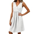 thumbnail image 5 of SAWOBUUN Womens Pleated Mini Dress V Neck Sleeveless High Waist Loose Fit Dress Breathable Cotton Blend Sundress, 5 of 6