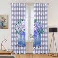 thumbnail image 2 of Blue Flower Kitchen Curtains 96 Inch Length, Green Leaves Rustic Plaid Purple Grommet Top Bedroom Living Room Curtains, Light Filtering Cafe Curtain Drapes 2 Panels Set 104''x96'', 2 of 9