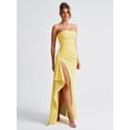 thumbnail image 5 of Women'S Strapless Tube Dress Backless Ruched Split Bodycon Cocktail Maxi Dresses Light Yellow L, 5 of 10