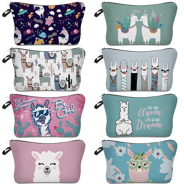 Bolsa de maquillaje con estampado digital de alpaca y camello, bolsa de almacenamiento multifuncional para mujer, bolsa de lavado