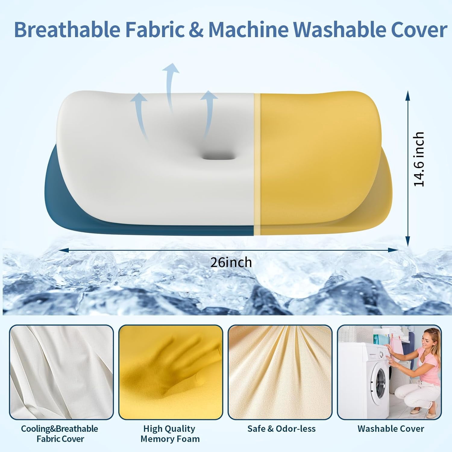 Cervical Neck Pillow for Pain Relief - Ergonomic Memory Foam Contour Pillows for Side, Back & Stomach Sleepers, Cervical Pillow for Neck Support Sleeping with Breathable Cover