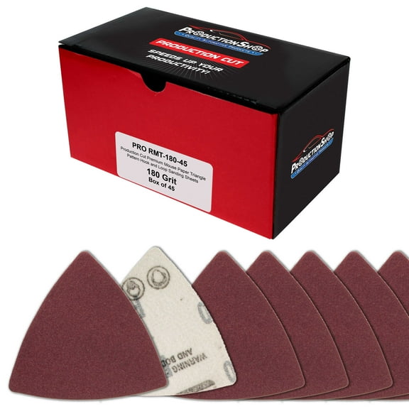ProductionShop Premium 180 Grit Triangle Mouse Detail Sander Sandpaper Sheets, Box of 45 - Hook & Loop, Triangular Shaped Mouse Disc Pads - Oscillating Multi-Tools - Woodworking, Sand Furniture Paint