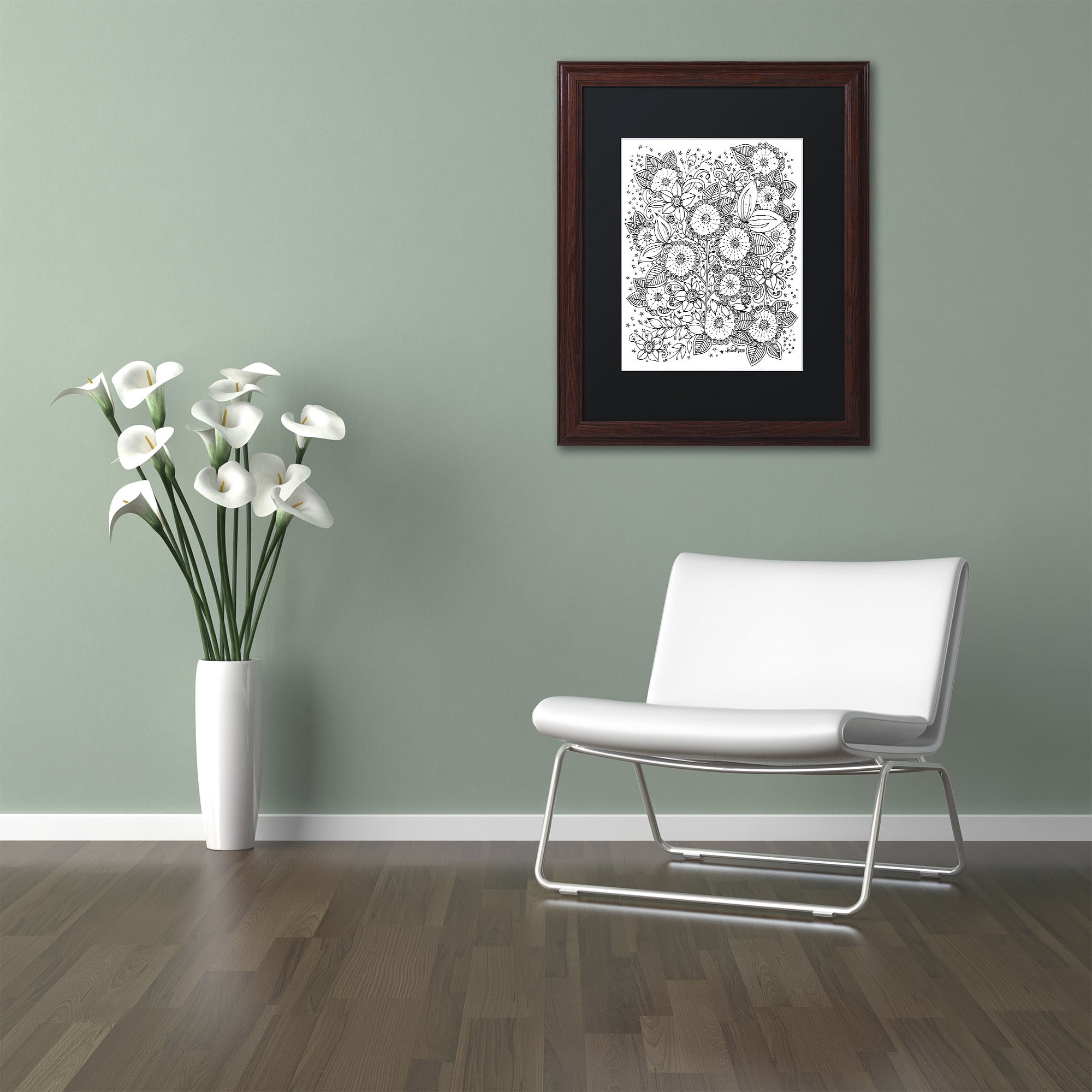 Trademark Fine Art "Zendoodles 14" Canvas Art by KCDoodleArt Black Matte, Wood Frame