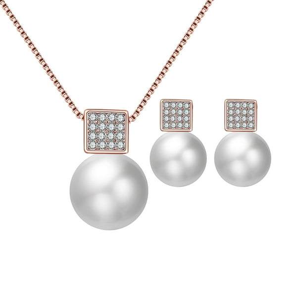 Pearl Necklace Fashion Gorgeous Pearl Earrings Necklace Three-Piece Set Valentines Day Gift