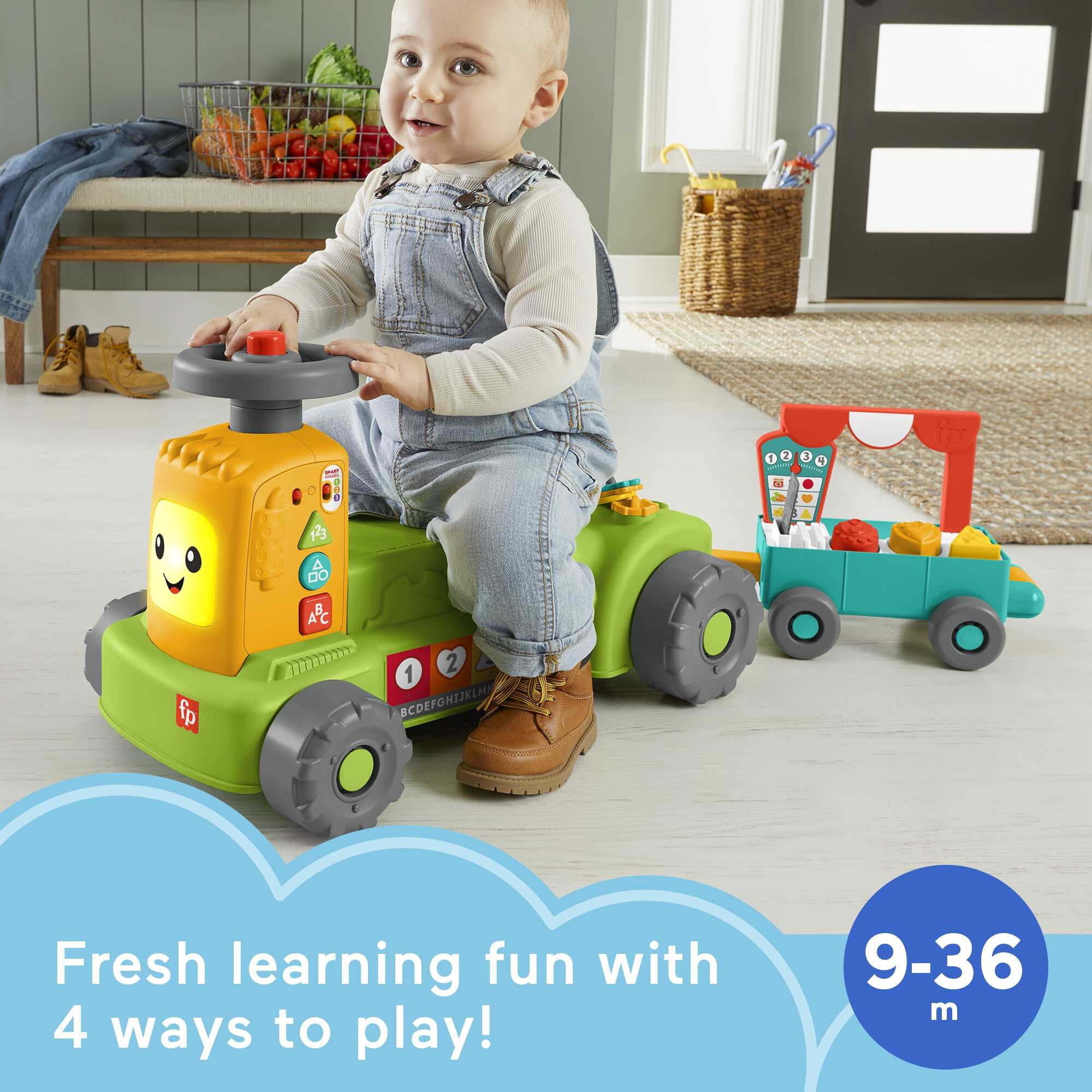 Fisher-Price Laugh & Learn 4-in-1 Farm to Market Tractor Ride-On Learning Toy for Baby & Toddlers