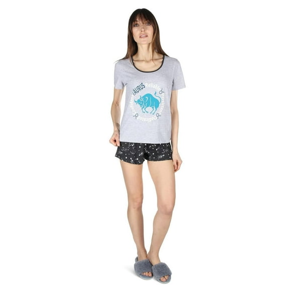 MeMoi Women's Taurus Zodiac Sign PJ Short Set - Womens - Female, S, Med Gray Heather