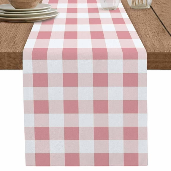nqOlkjepod Pink Checkered Table Runner 90 Inches Long Farmhouse Dress Scarves, Farmhouse Buffalo Plaid Dining Tablerunner for Coffee Table/Kitchen Island/Party Décor, 13" x 90"