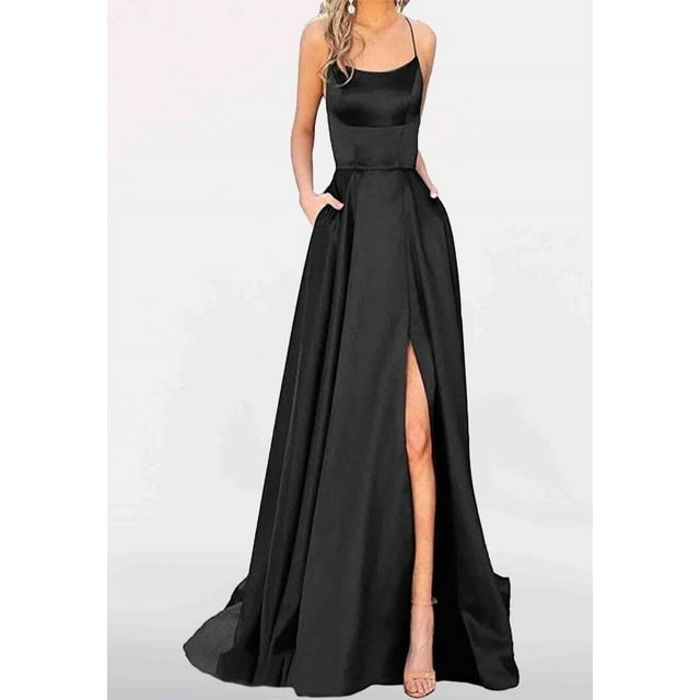 Vestido de novia elegante de satén largo con escote en A y espalda descubierta para mujer