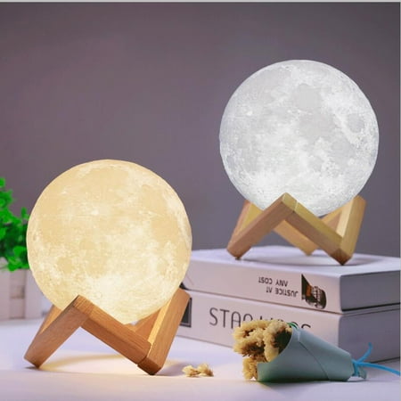 - 3D Printed Moon Lamp Decorative Lights - 6 Inch LED Baby Night Light USB Charging Dimmable Color Changing, Touch Sensor Battery Operated LED Table Lamps Bedside Lamp for Bedrooms
