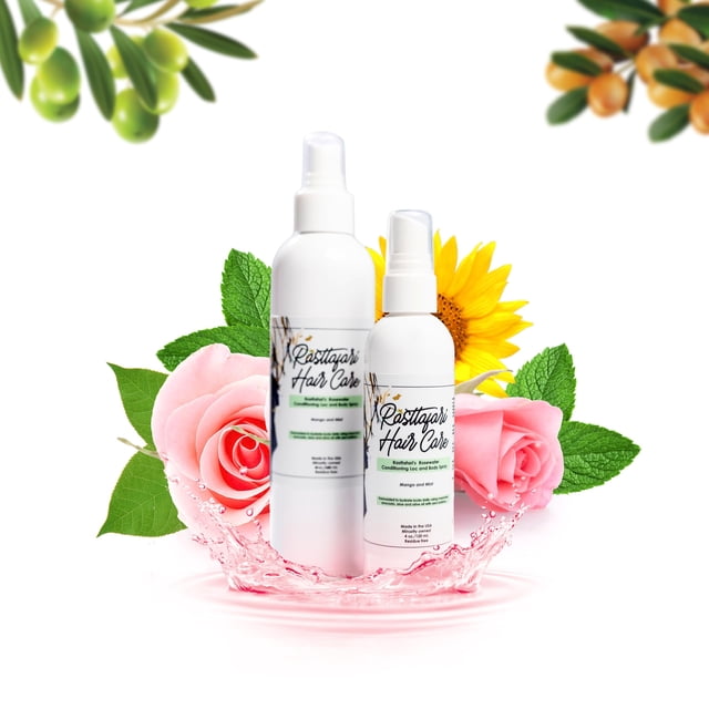 Rastta Locs Spray refrescante corporal y acondicionador de agua de rosas y menta para trenzas de cabello tipo 4, humectante para el cabello vegano orgánico, spray para rastas con aloe. - Fragancia de