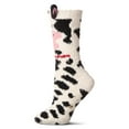 thumbnail image 2 of MeMoi Women's Plush Cow-Themed Embellished Crew-Length Lounge Sock - Womens - Female, One Size, Black-White, 2 of 3