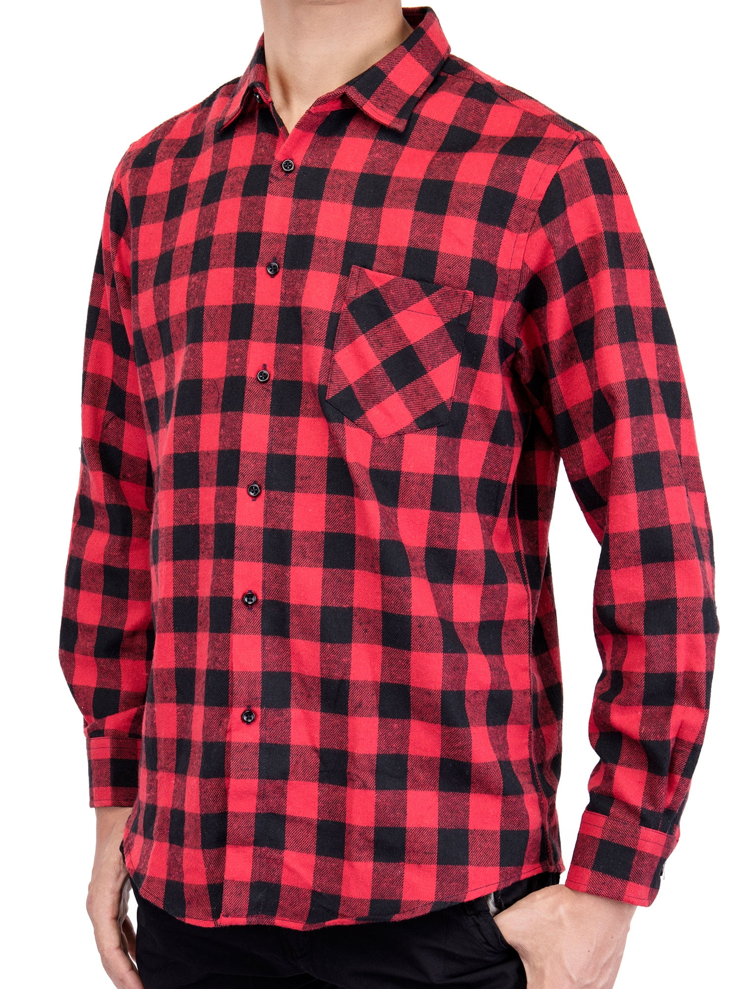 SELX Men Long Sleeve Flannel Cotton Flannel Plaid Casual Shirt Blouse Top 