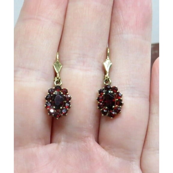 Rag Jewels 1.95 Ctw Oval Cut Garnet Engagement Wedding Engagement Drop Dangle Earring's 14K Yellow Gold Plated 925 Sterling Silver For Women's